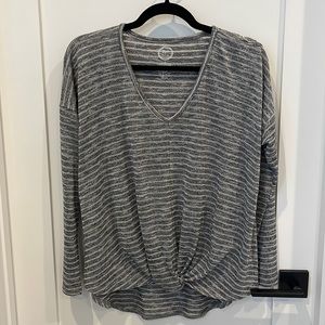 Maurices silver striped knot front long sleeve shirt